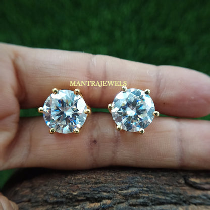 Moissanite Stud Earrings, Martini Set Round Earrings For Women, Solitaire Lovely Screw/Push Back Earring, Wedding Gift for Her.