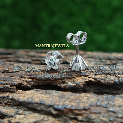 1.10 CT Star Cut Moissanite Earrings, Five Prong Moissanite White Gold Stud Earrings, Designer Small Diamond Earrings, Kids Wear Earrings.