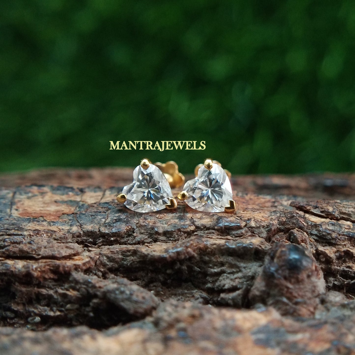 Heart Shape Moissanite Earrings, Smallest Heart Design Women's Earrings, Solid Yellow Gold Customized Earrings, Antique Screw Back Earrings.