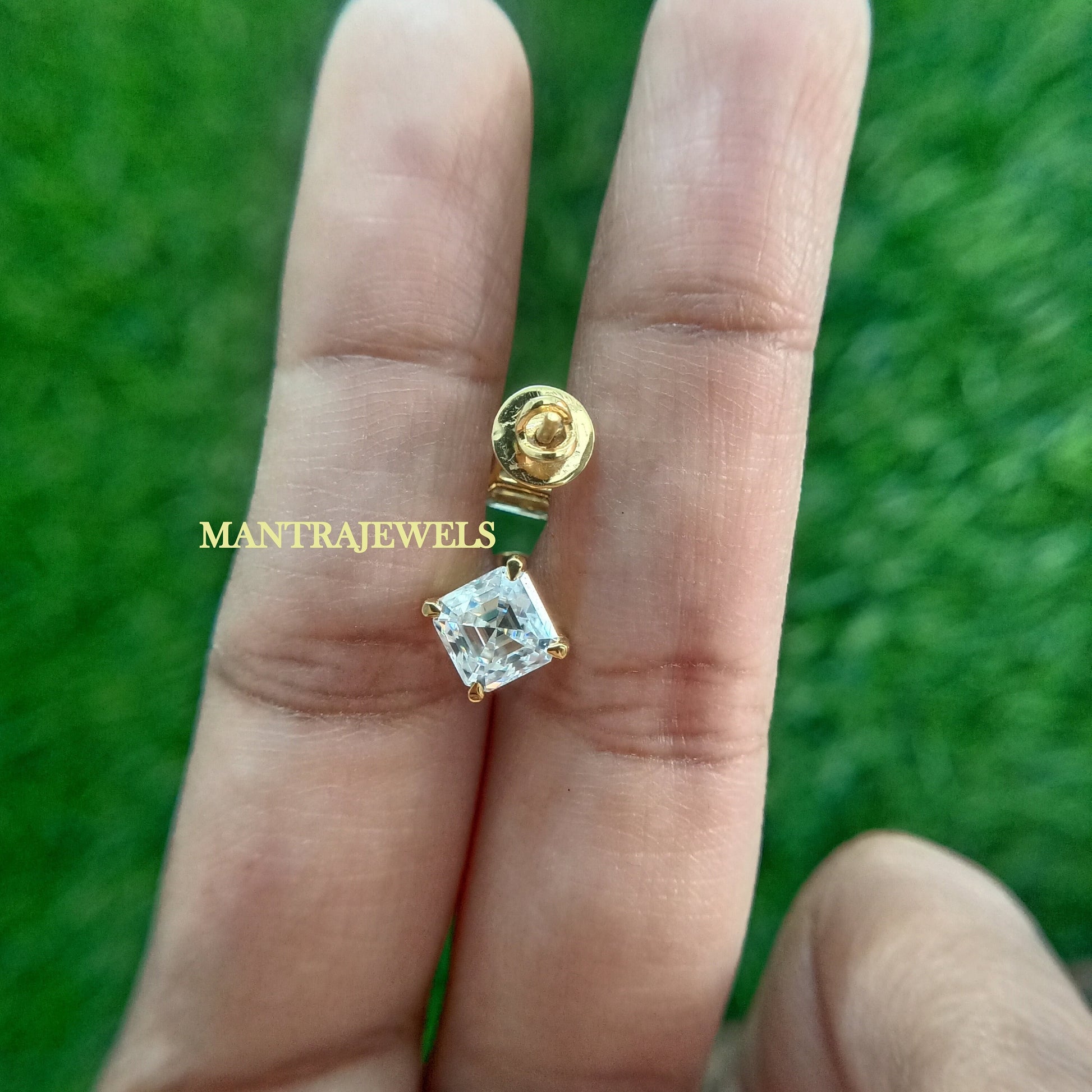 Asscher Cut Near Colorless Moissanite Stud Earrings, 10k/14k/18k Yellow Gold Diamond Earrings, Basket Prongs Solitaire Screw Back Earrings.