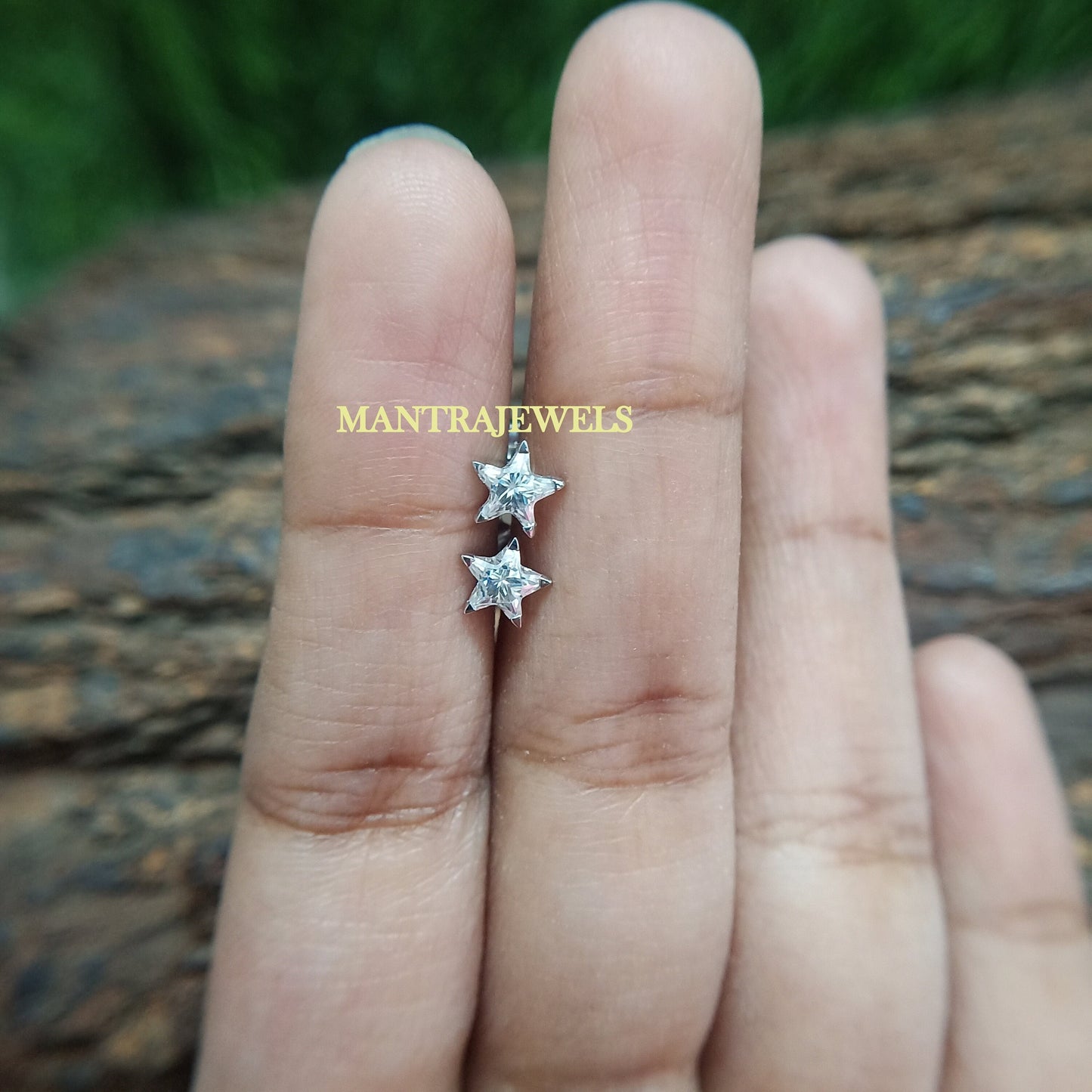 1.10 CT Star Cut Moissanite Earrings, Five Prong Moissanite White Gold Stud Earrings, Designer Small Diamond Earrings, Kids Wear Earrings.