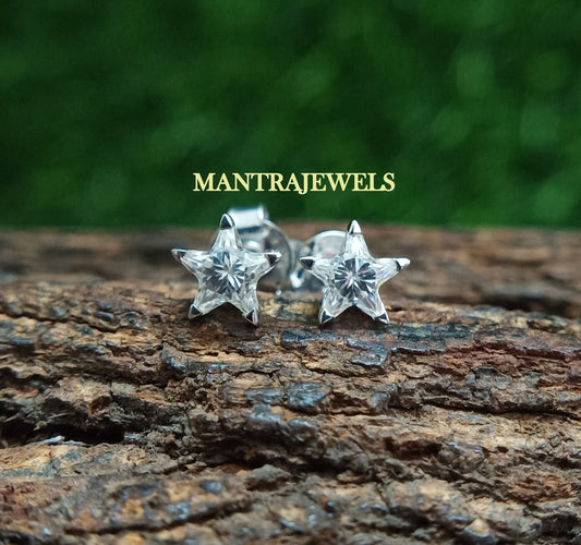 1.10 CT Star Cut Moissanite Earrings, Five Prong Moissanite White Gold Stud Earrings, Designer Small Diamond Earrings, Kids Wear Earrings.