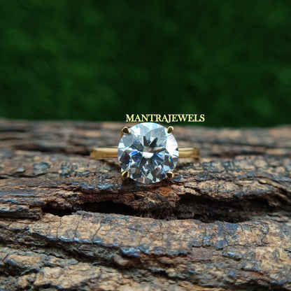 Round Cut Moissanite Ring, Tulip Setting Designer Ring, Solid 18KT Yellow Gold Diamond Ring, Daily Wear Women's Moissanite Ring.