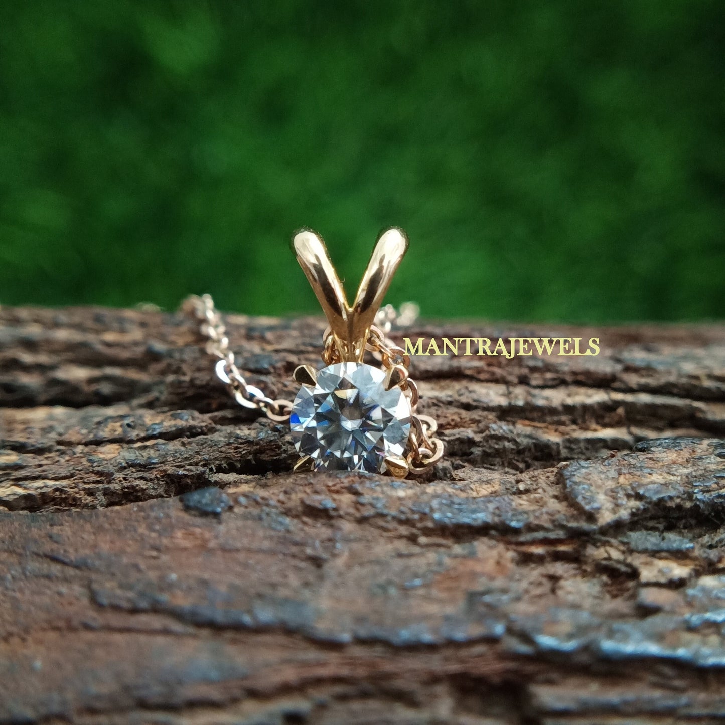 Brilliant Round Cut Moissanite Pendant, Everyday Solitaire Moissanite Women's Pendant, Bunny Ear Bale Pendant, Charm Wedding Pendant.