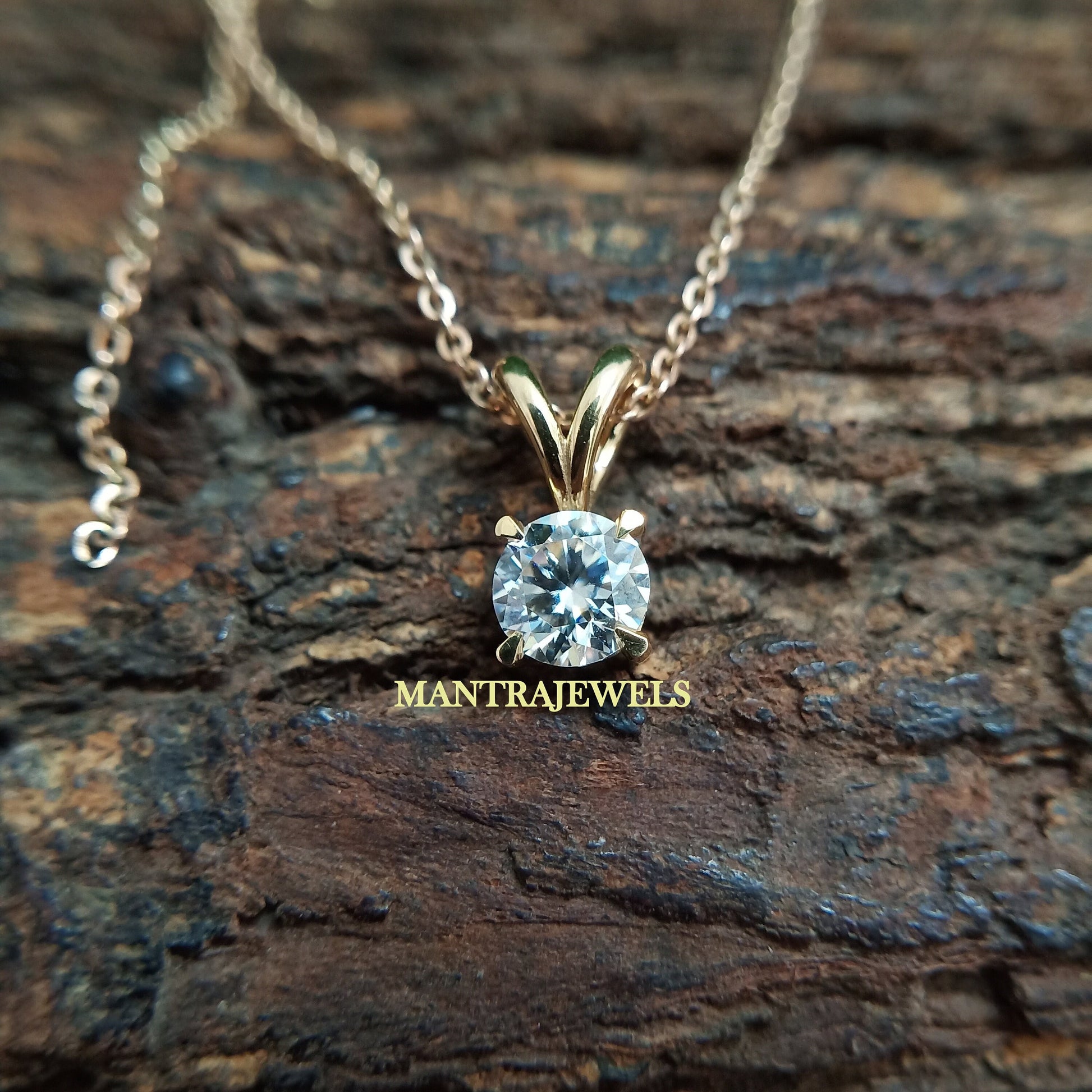 Brilliant Round Cut Moissanite Pendant, Everyday Solitaire Moissanite Women's Pendant, Bunny Ear Bale Pendant, Charm Wedding Pendant.