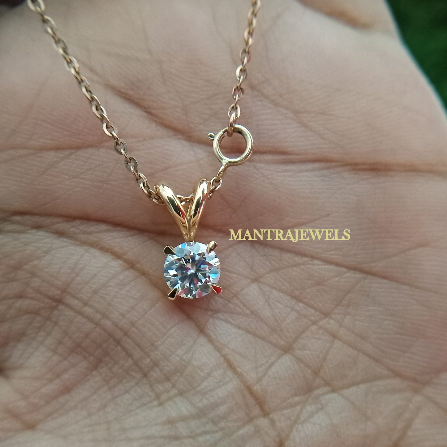 Brilliant Round Cut Moissanite Pendant, Everyday Solitaire Moissanite Women's Pendant, Bunny Ear Bale Pendant, Charm Wedding Pendant.