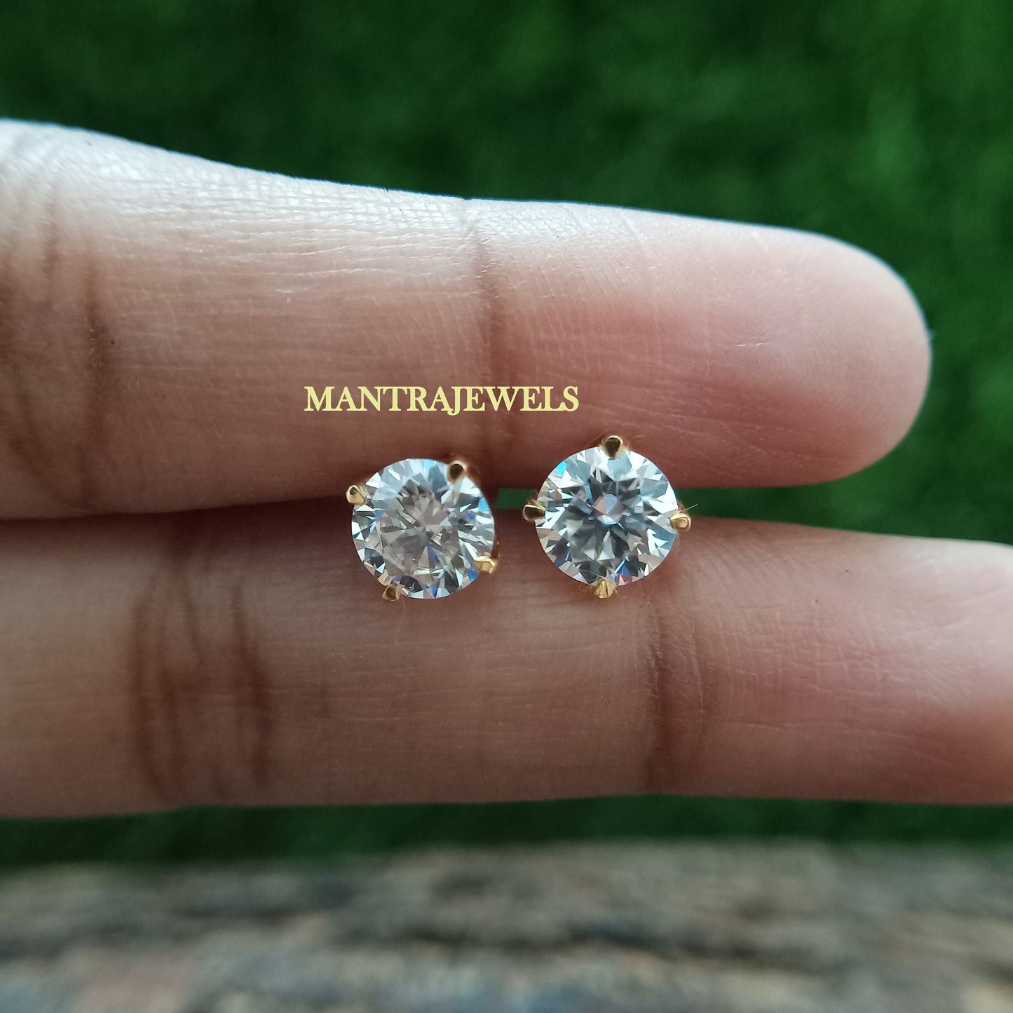 Moissanite Stud Earrings, Round Cut Tulip Setting Moissanite Earrings, 14K Yellow Gold Earrings Gift For Wedding Anniversary.