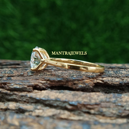 Round Cut Moissanite Ring, Tulip Setting Designer Ring, Solid 18KT Yellow Gold Diamond Ring, Daily Wear Women's Moissanite Ring.