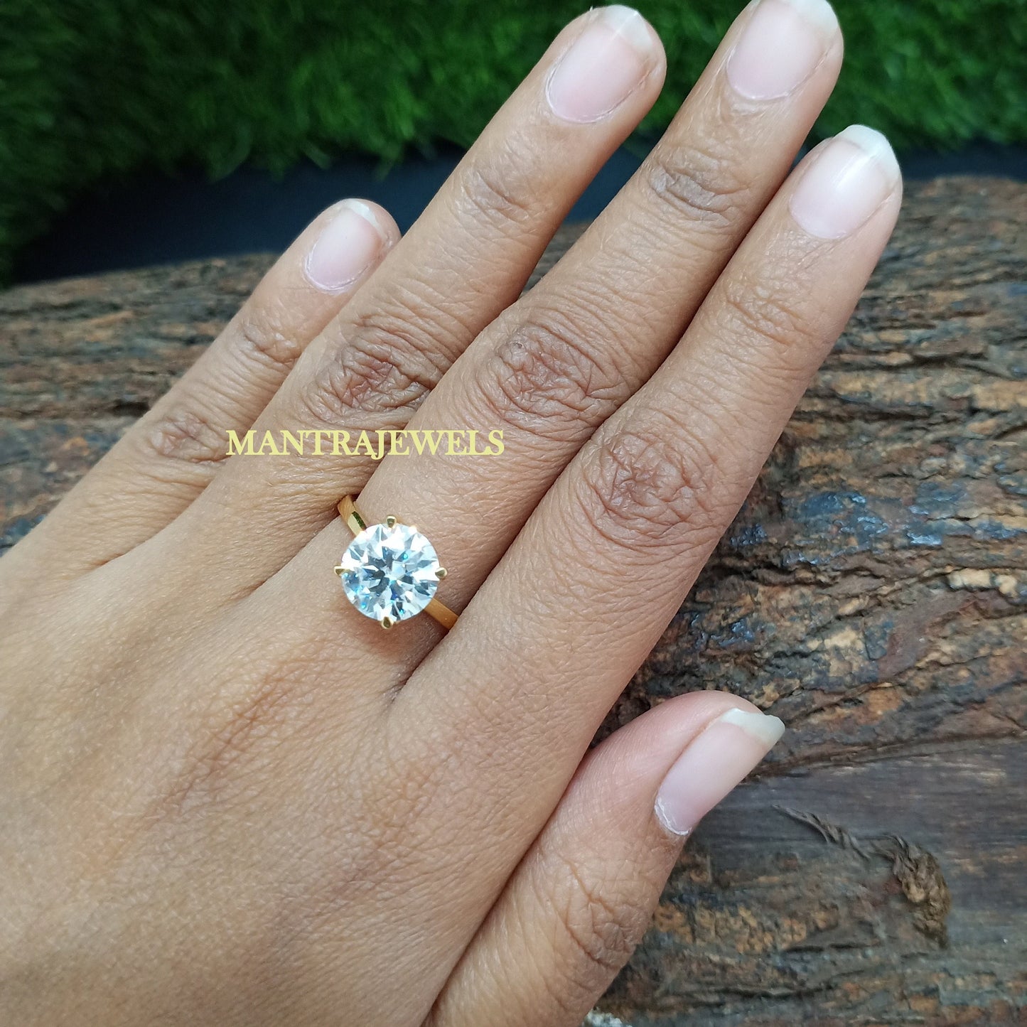 Round Cut Moissanite Ring, Tulip Setting Designer Ring, Solid 18KT Yellow Gold Diamond Ring, Daily Wear Women's Moissanite Ring.