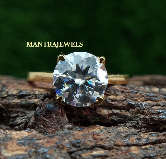 Round Cut Moissanite Ring, Tulip Setting Designer Ring, Solid 18KT Yellow Gold Diamond Ring, Daily Wear Women's Moissanite Ring.