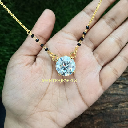 Round Cut diamond Pendants, Mangalsutra Diamond Necklace Pendant, Black Beads Chain With Pendant, Basket Indian Wedding Moissanite Pendant.