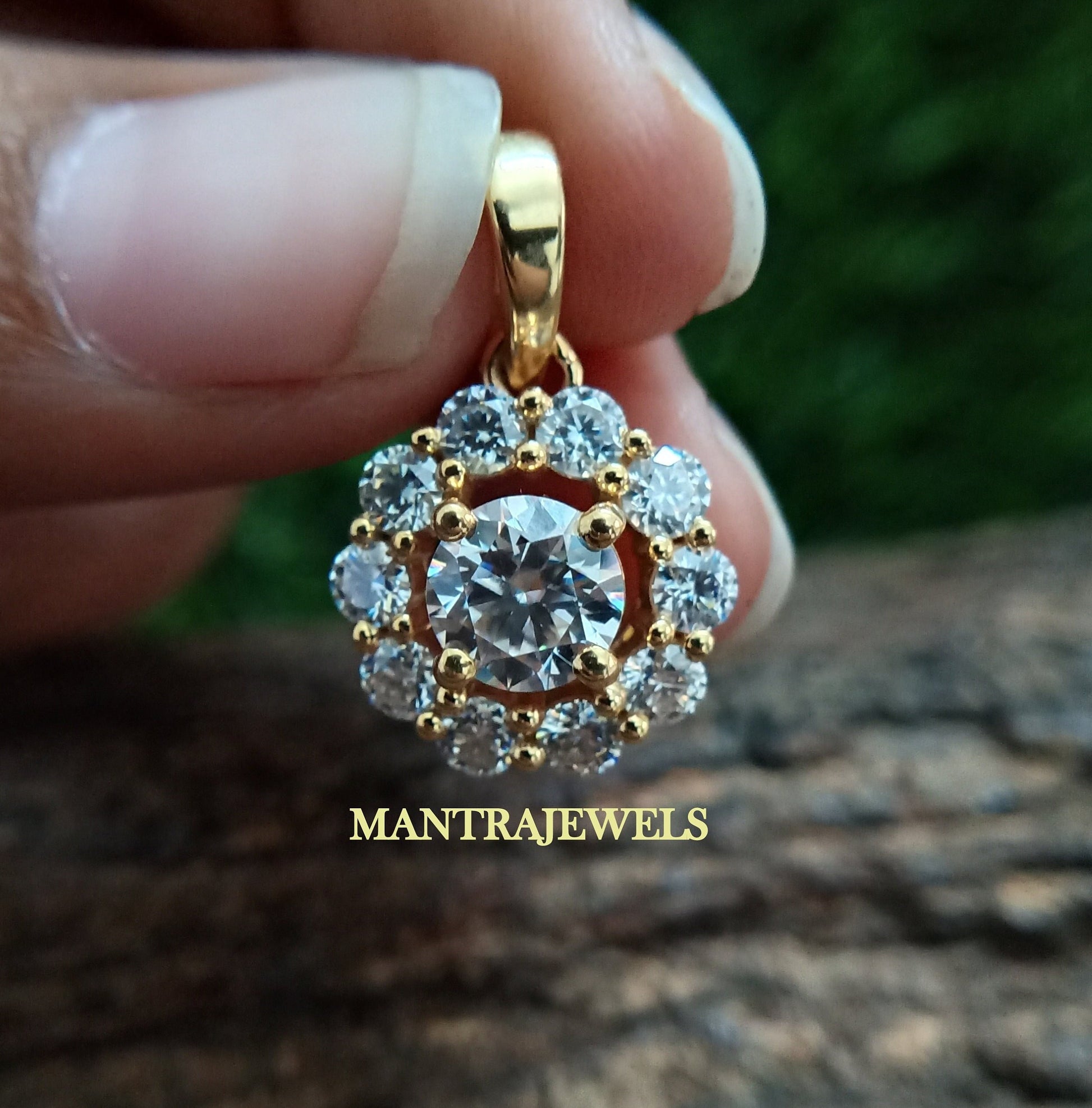 Vintage Floral Style Moissanite Halo Pendant/ Round Cut Handmade Moissanite Pendant/ Daily Wear Necklace For Women's/ Anniversary Gift.