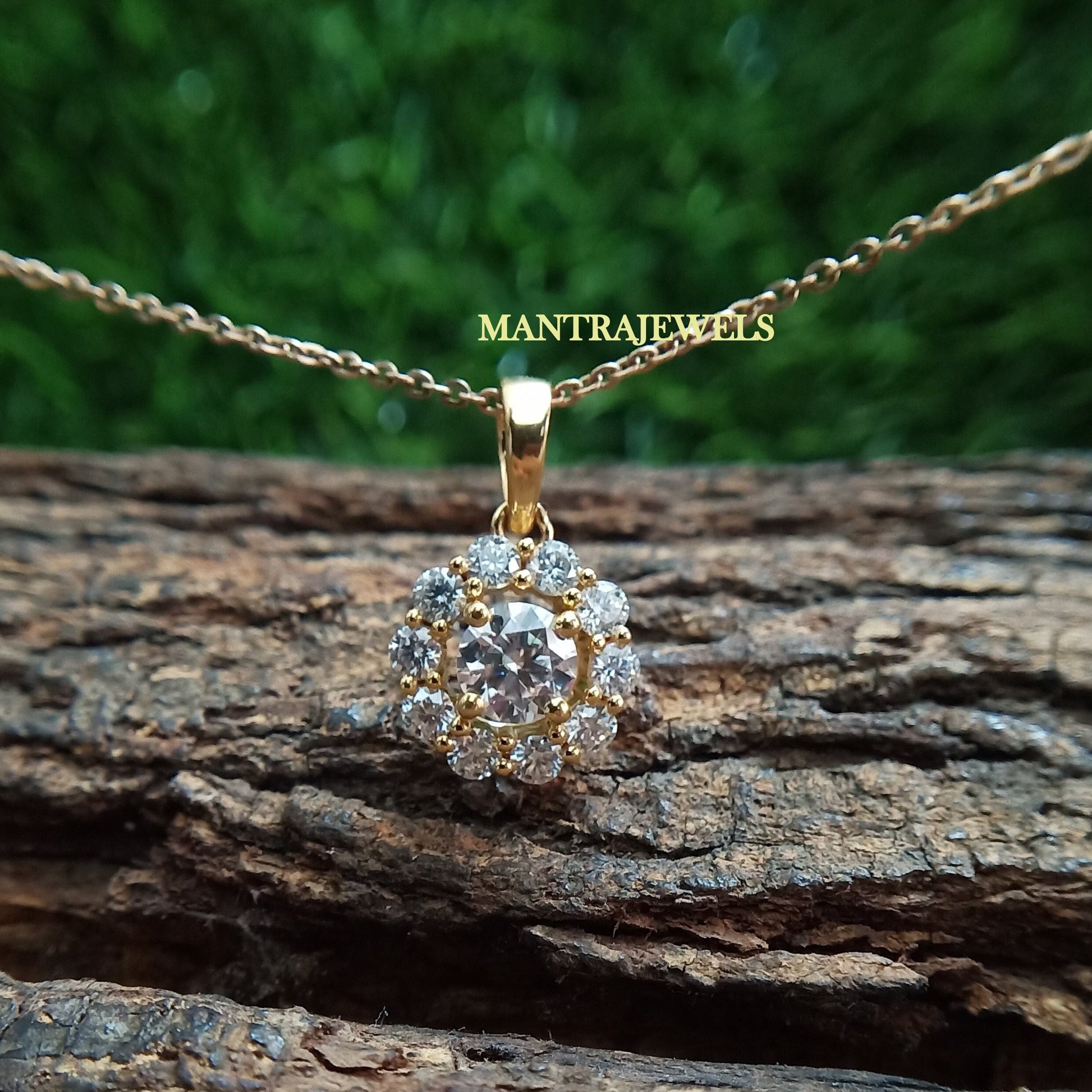 Vintage Floral Style Moissanite Halo Pendant/ Round Cut Handmade Moissanite Pendant/ Daily Wear Necklace For Women's/ Anniversary Gift.