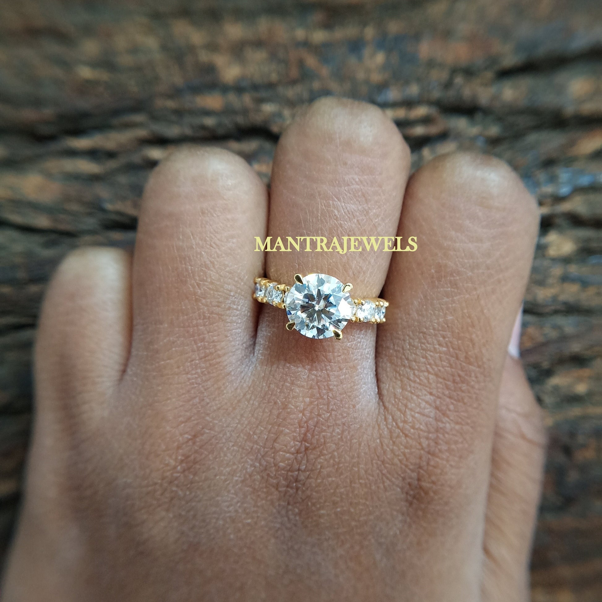 Vintage Round Cut Moissanite Ring, Floating Bubble Shared Prong Pave Ring, Cathedral Setting Diamond Ring, Handmade Women's Ring.