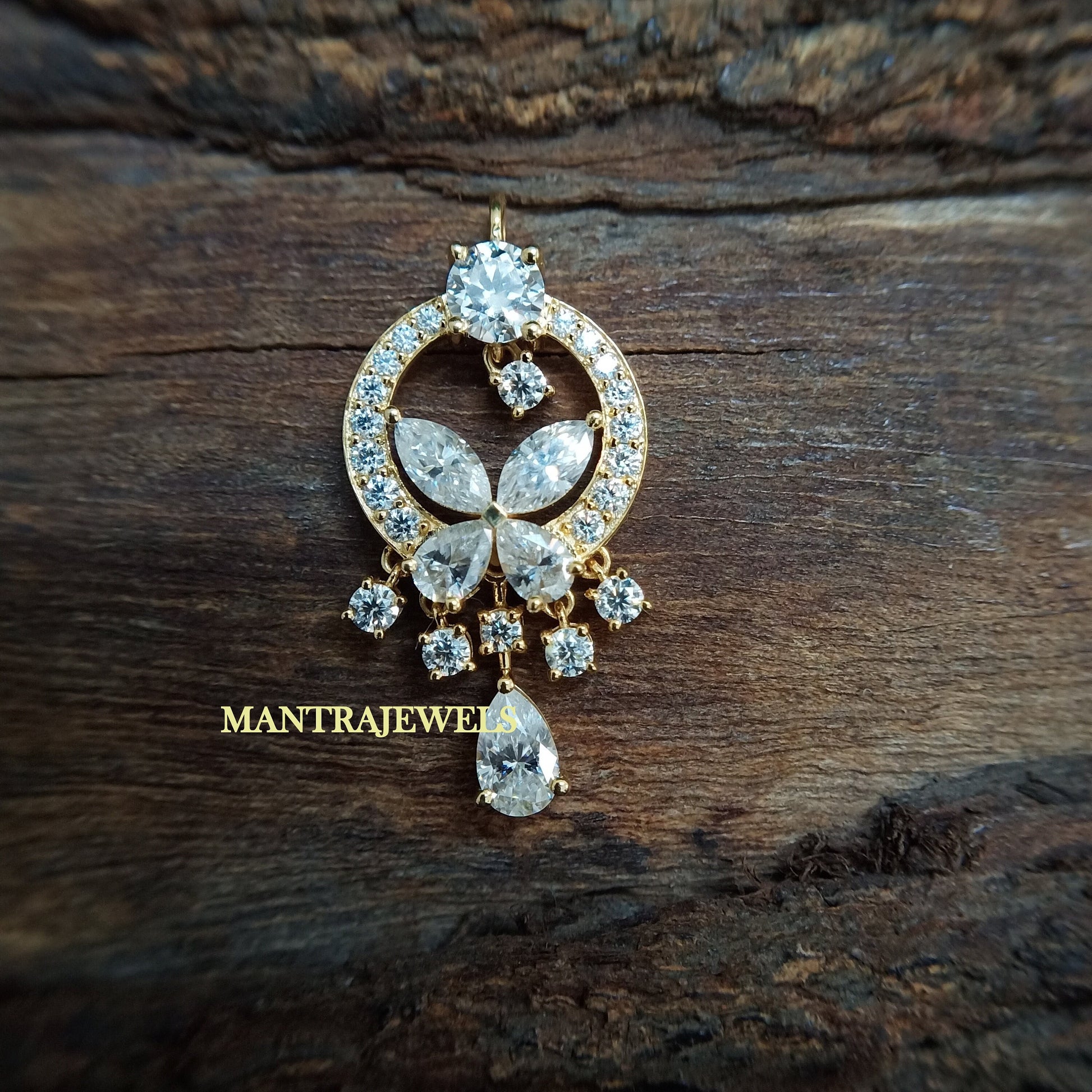 Vintage Round, Pear & Marquise Moissanite Pendant, Alternating Mixed Cut Diamond Handmade Pendant, Anniversary/Birthday Gift For Women