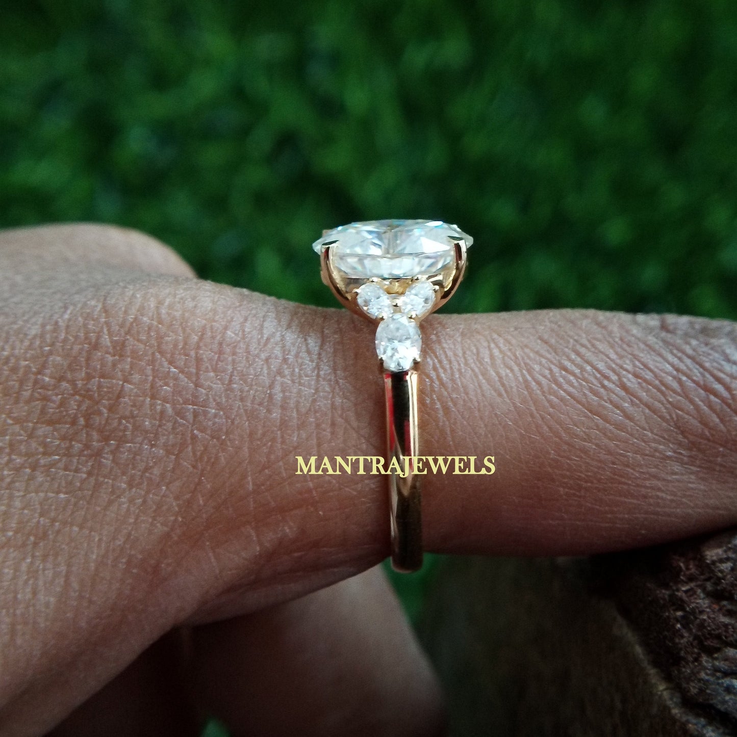 Oval Cut Moissanite Ring, Handmade Side Simulated Diamond Ring, Vintage Knife Edge Prong Set Ring, 10k Yellow Gold Wedding Ring.