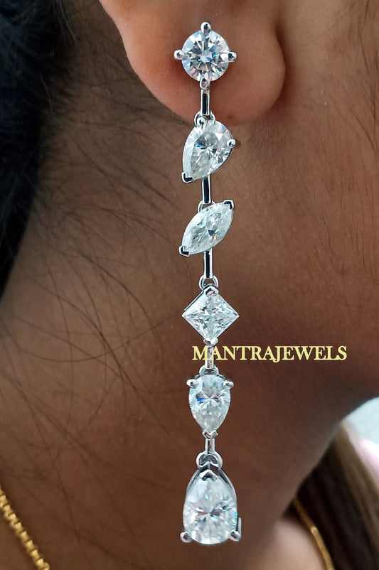 All Types Of Moissanite Diamond Earrings, Beautiful Designer Screw Back Earrings, Solid White Gold Party Wear Moissanite Earrings.