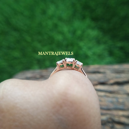 1CTW Round Cut Moissanite Ring, Three Stone Round Wedding Ring, Solid Rose Gold Daily Wear Engagement Ring, Special Occasion Ring Gift