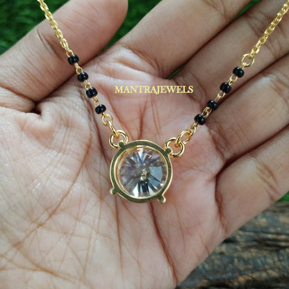 Round Cut diamond Pendants, Mangalsutra Diamond Necklace Pendant, Black Beads Chain With Pendant, Basket Indian Wedding Moissanite Pendant.