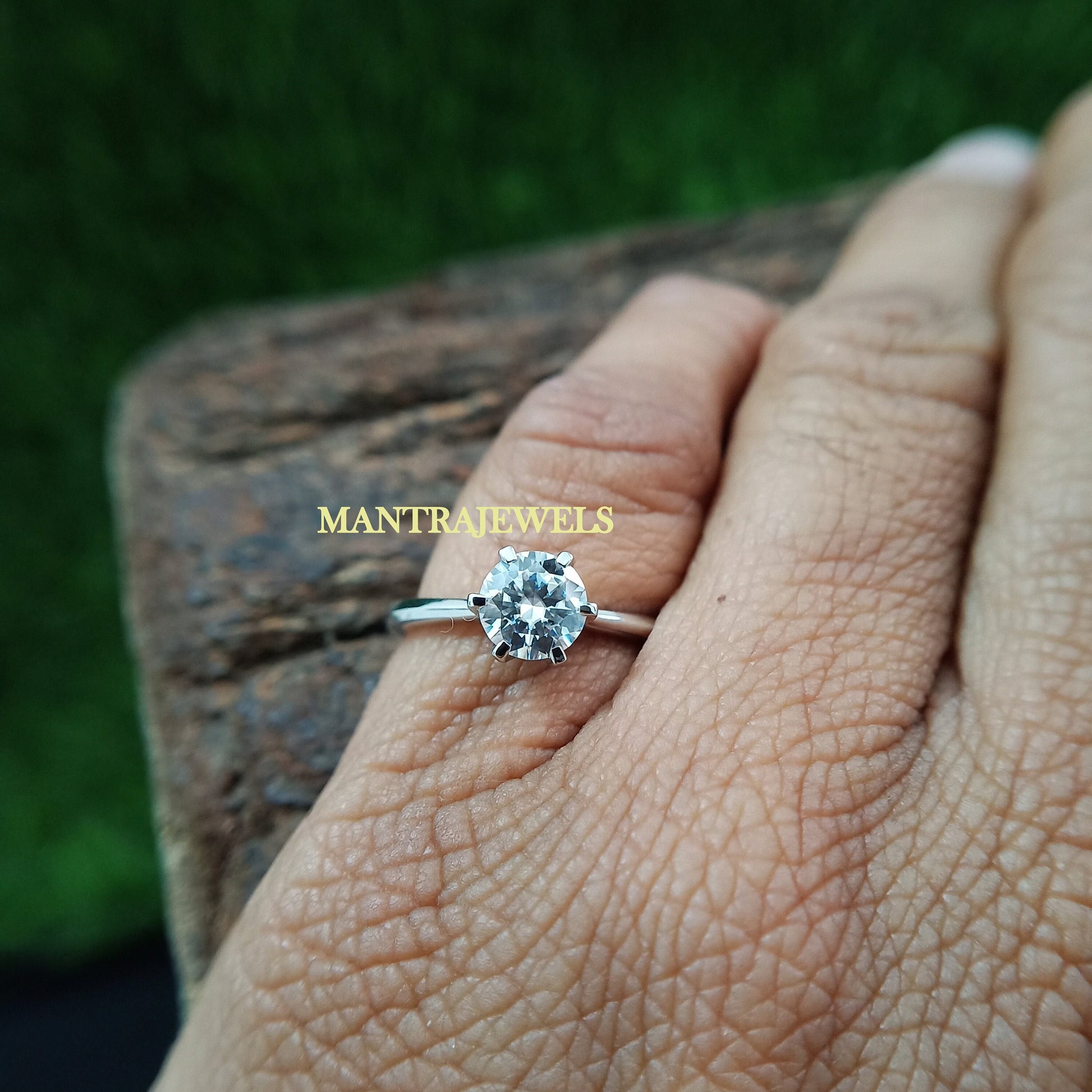 Round Cut Moissanite Ring, Dainty Solitaire Wedding Ring, 925 Sterling Silver Ring gift for her, Classic Six Prongs Ring, Daily Wear Ring.