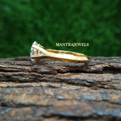 Moissanite Diamond Ring for Women - Oval Cut 2.00 Ct Moissanite Gemstone Ring - 14K Yellow Gold Engagement Ring for Her - Handmade Jewellery