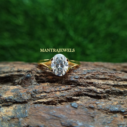 Moissanite Diamond Ring for Women - Oval Cut 2.00 Ct Moissanite Gemstone Ring - 14K Yellow Gold Engagement Ring for Her - Handmade Jewellery