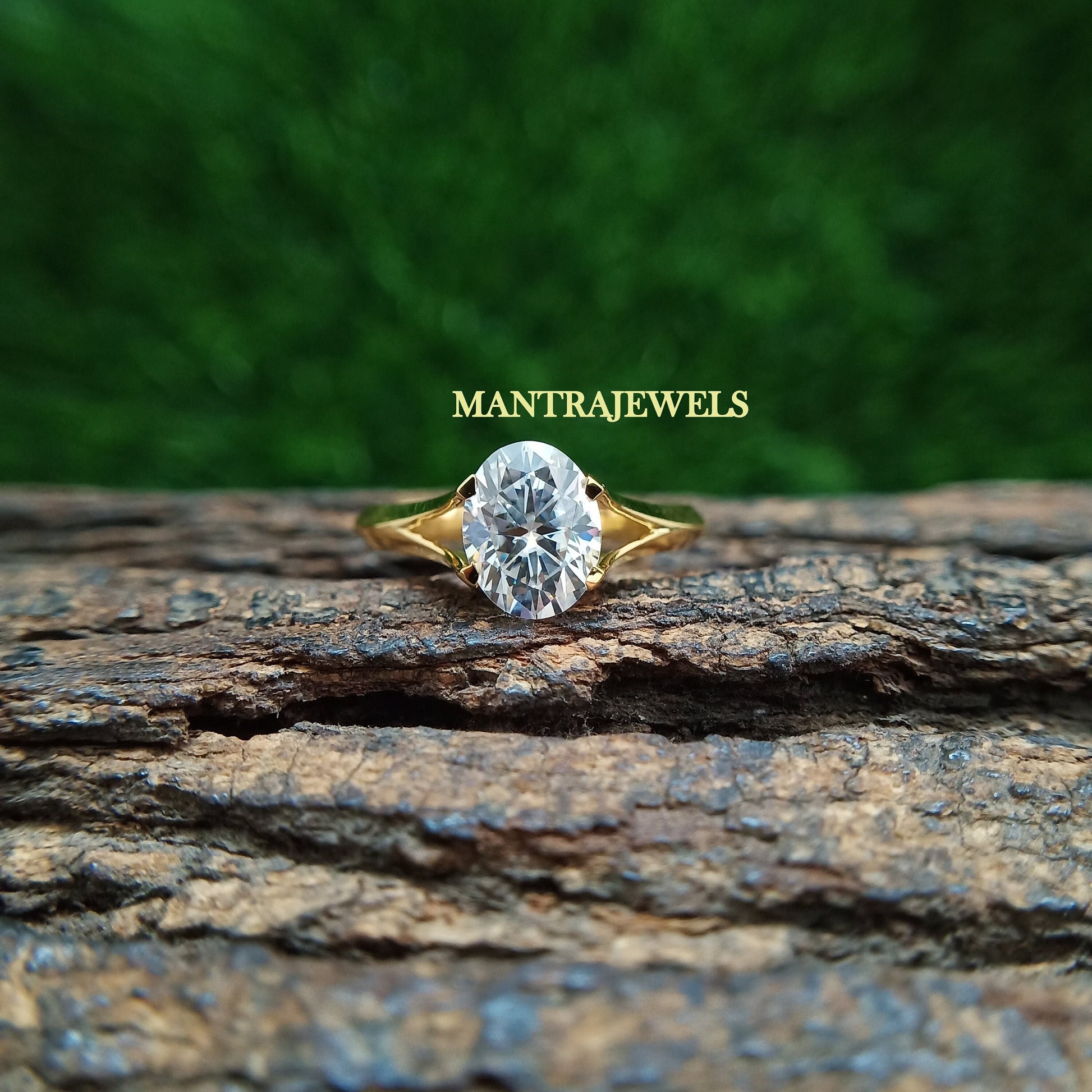 Moissanite Diamond Ring for Women - Oval Cut 2.00 Ct Moissanite Gemstone Ring - 14K Yellow Gold Engagement Ring for Her - Handmade Jewellery