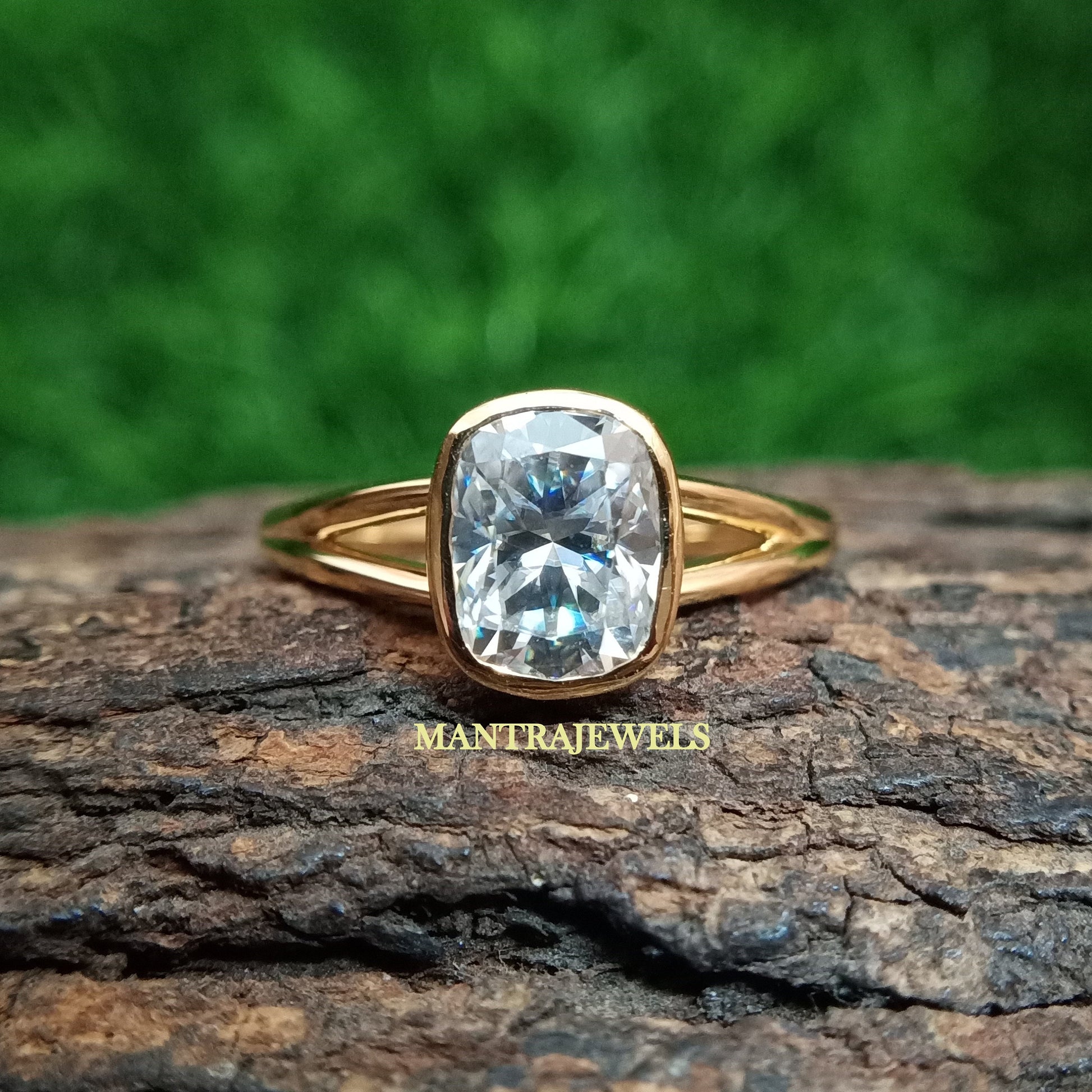 Elongated Cushion Cut Moissanite Ring, Solitaire Bezel Set Wedding Ring, Vintage Promise Women's Ring, Customized Daily Wear Jewelry.