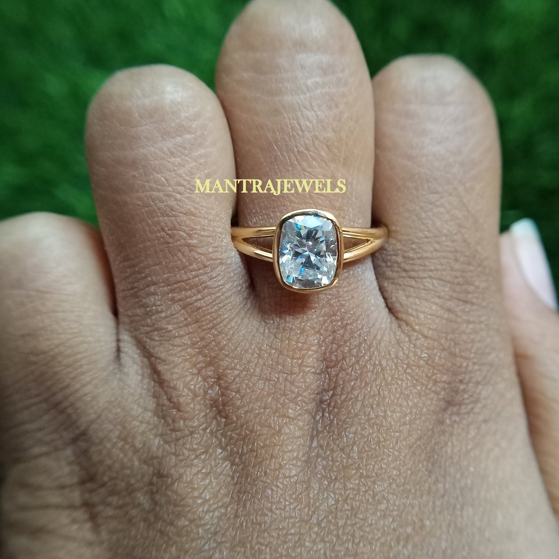 Elongated Cushion Cut Moissanite Ring, Solitaire Bezel Set Wedding Ring, Vintage Promise Women's Ring, Customized Daily Wear Jewelry.