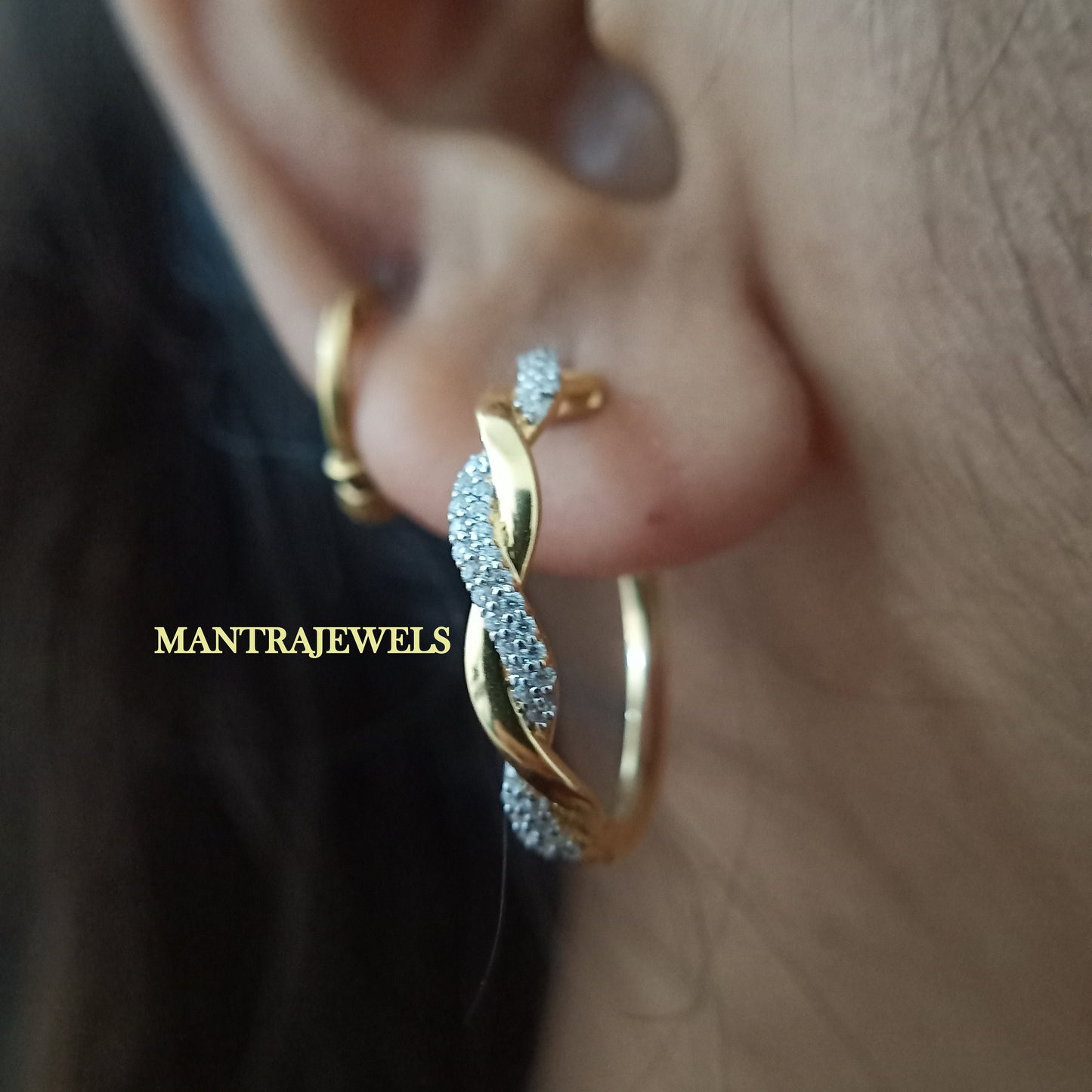 Forever One Infinity Round Cut Promise Earrings, Hoop Moissanite Wedding Earrings, Solid Yellow, White, Rose Gold Customized Earrings.