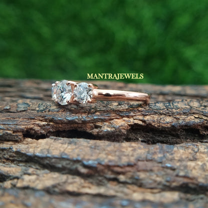 1CTW Round Cut Moissanite Ring, Three Stone Round Wedding Ring, Solid Rose Gold Daily Wear Engagement Ring, Special Occasion Ring Gift