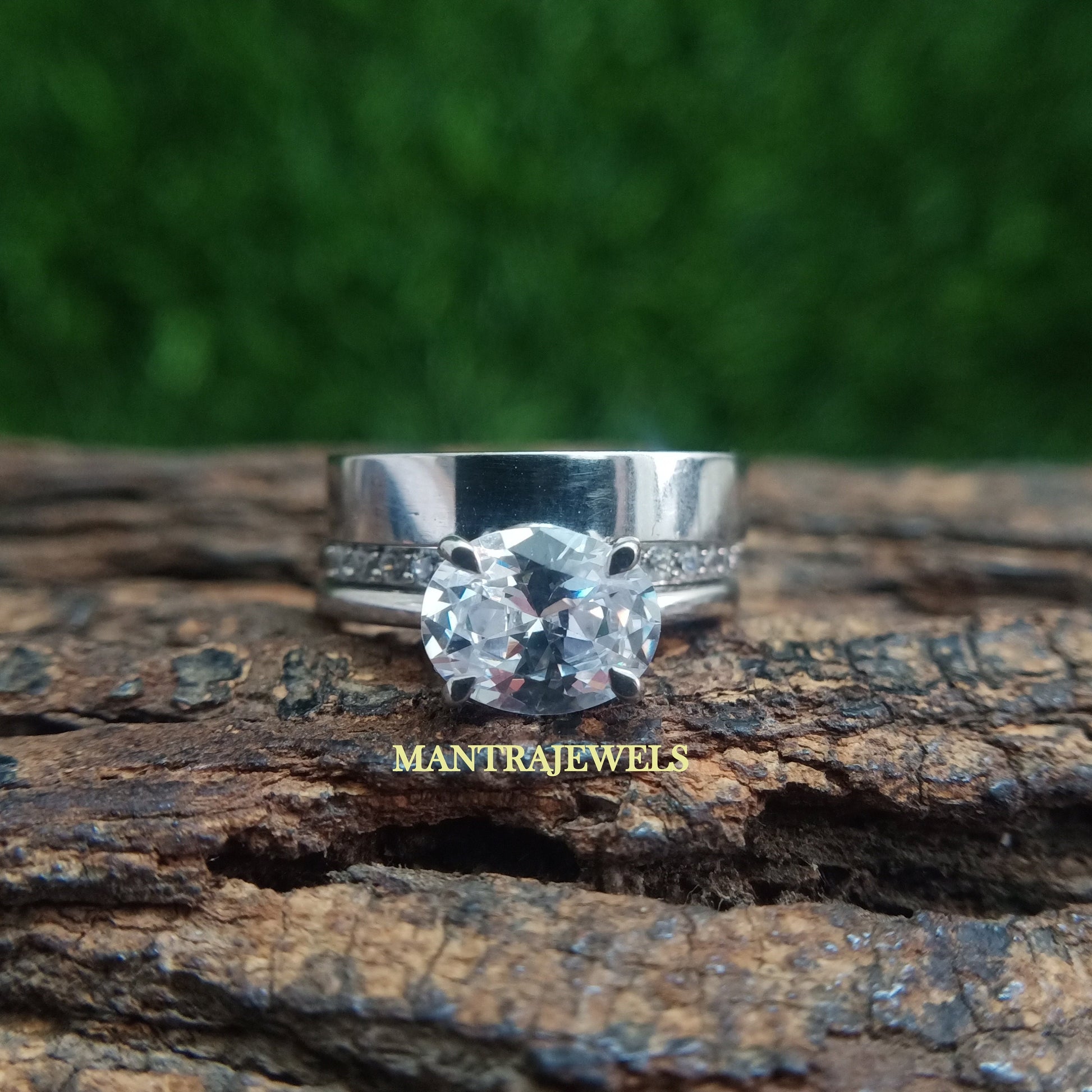 3 Pcs Set Oval Cut Moissanite Diamond Bridal Ring Set, East West Oval With Matching Band, Shared Prong Half Eternity Anniversary Ring Set.