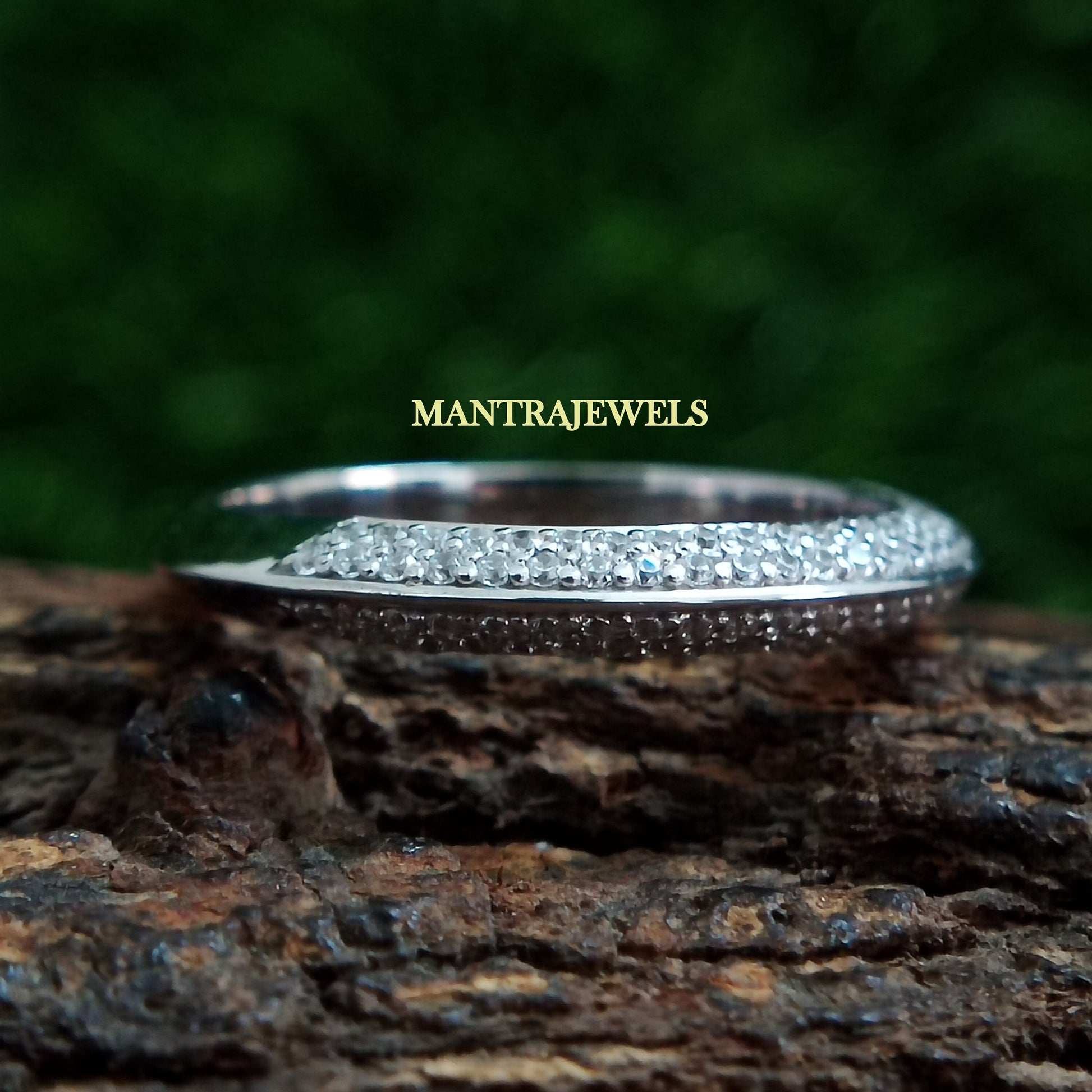 Pave Set Round Solitaire Half Eternity Band, Round Cut Moissanite Ring, 925 Sterling Silver Classic Wedding Band, Anniversary Gift For Wife.