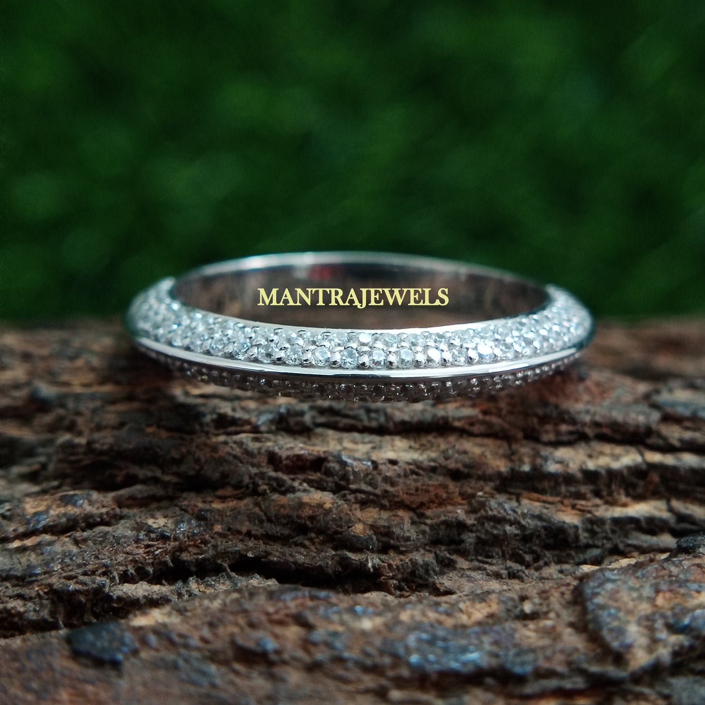 Pave Set Round Solitaire Half Eternity Band, Round Cut Moissanite Ring, 925 Sterling Silver Classic Wedding Band, Anniversary Gift For Wife.