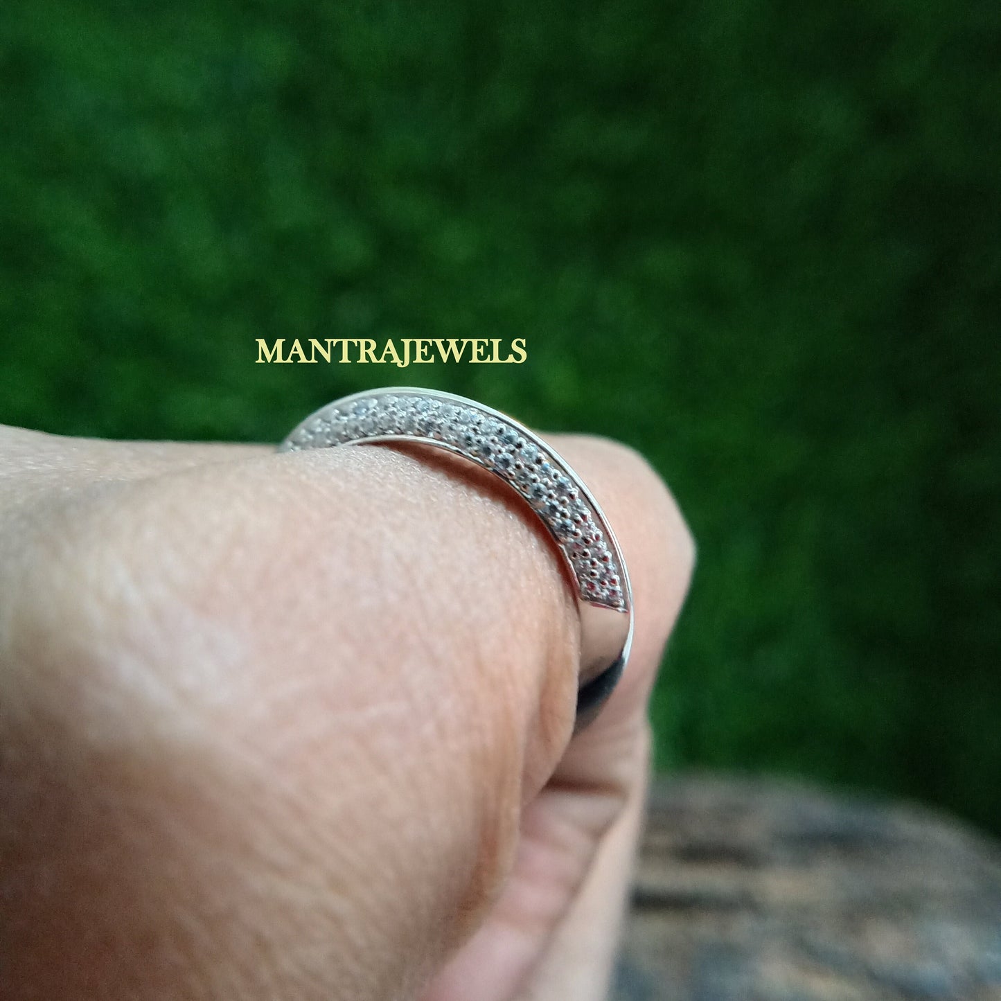 Pave Set Round Solitaire Half Eternity Band, Round Cut Moissanite Ring, 925 Sterling Silver Classic Wedding Band, Anniversary Gift For Wife.