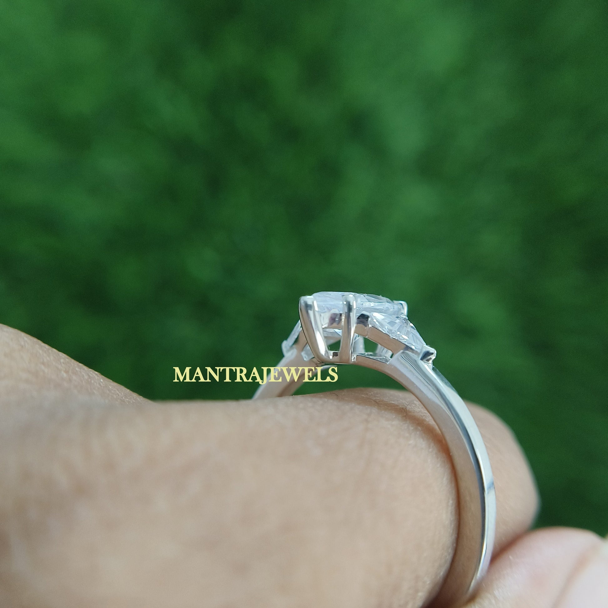 Three Stone Moissanite Engagement Ring, Colorless Marquise Cut Moissanite Gift Ring For Wife, Minimalist Prong Setting Dainty Ring.