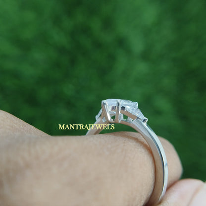 Three Stone Moissanite Engagement Ring, Colorless Marquise Cut Moissanite Gift Ring For Wife, Minimalist Prong Setting Dainty Ring.