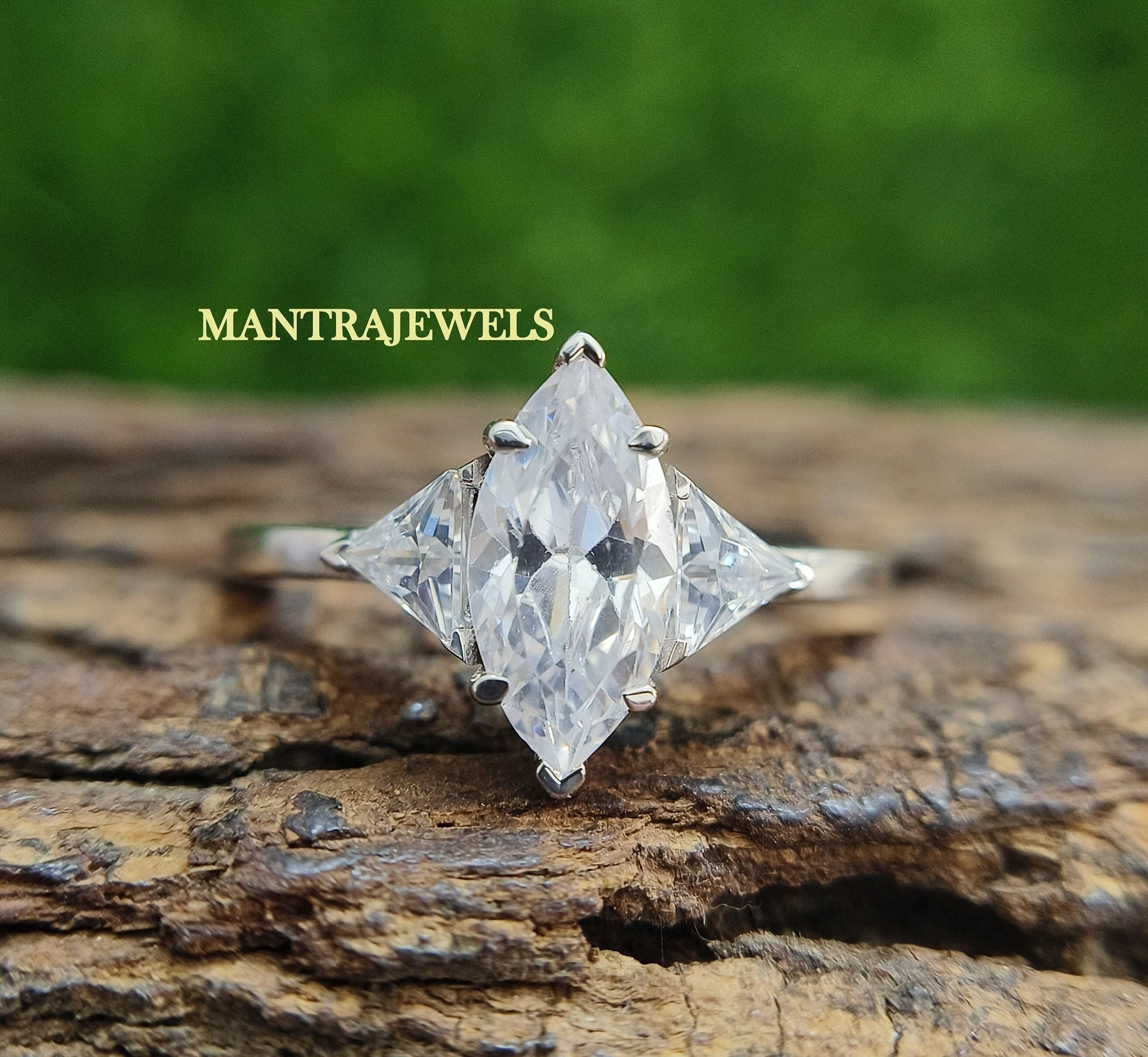 Three Stone Moissanite Engagement Ring, Colorless Marquise Cut Moissanite Gift Ring For Wife, Minimalist Prong Setting Dainty Ring.