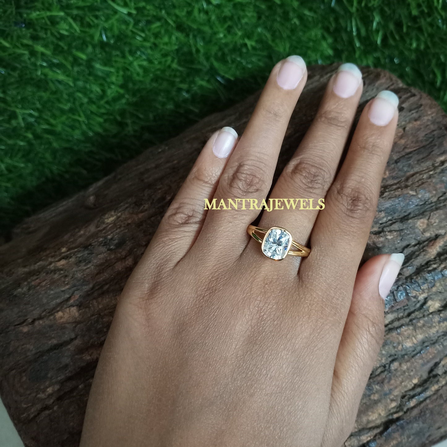 Elongated Cushion Cut Moissanite Ring, Solitaire Bezel Set Wedding Ring, Vintage Promise Women's Ring, Customized Daily Wear Jewelry.