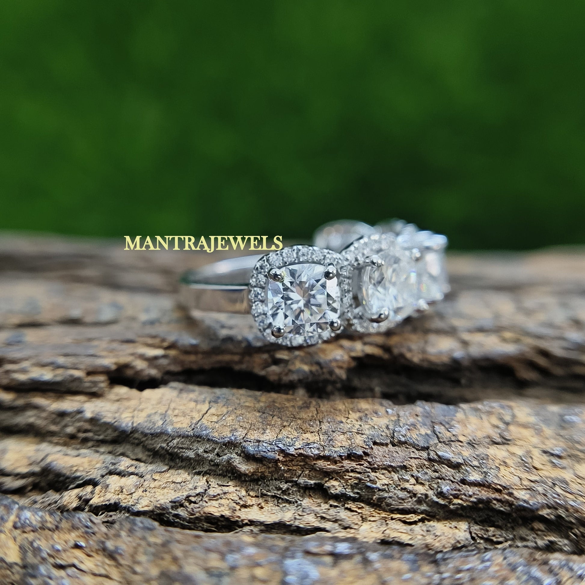 Five Stone Cushion Cut Moissanite Ring, Cluster Halo Anniversary Promise Ring, 10K, 14K And 18K Solid White Gold Diamond Ring.