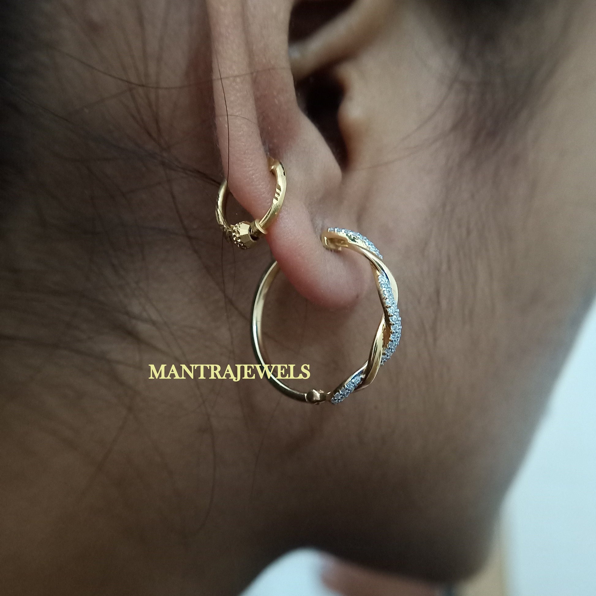 Forever One Infinity Round Cut Promise Earrings, Hoop Moissanite Wedding Earrings, Solid Yellow, White, Rose Gold Customized Earrings.