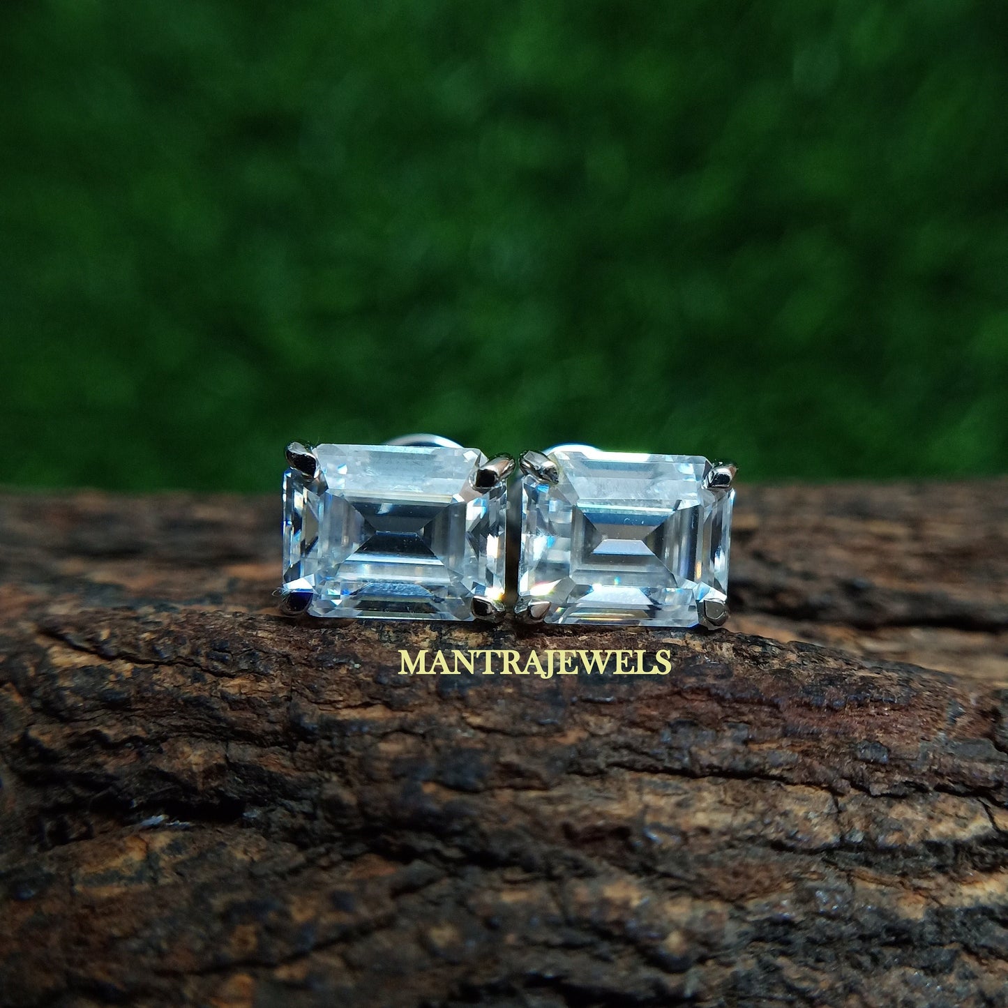 Daily Wear Emerald Cut Moissanite Earrings, Solid White Gold Screw Back Earrings, Studs Delicate Engagement Gift Earrings.