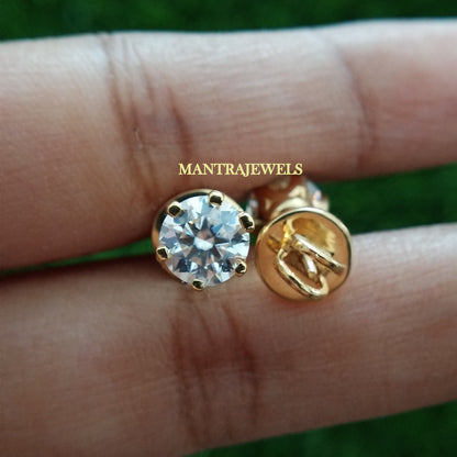 Colorless Round Cut Diamond Moissanite Earrings, Moissanite Everyday Studs For Women's, Anniversary Earrings Gift For Her.