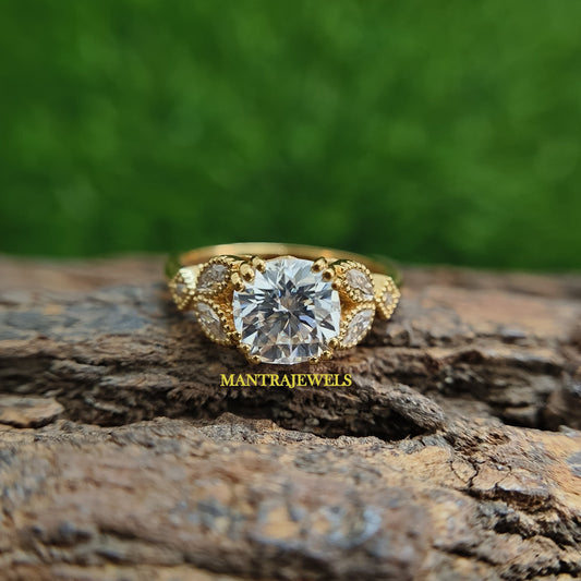 Cushion Cut Moissanite Ring 2.2Ct TW 14K Gold Diamond Engagement Ring Handmade Jewelry & 925 Sterling Silver Ring Gift for her