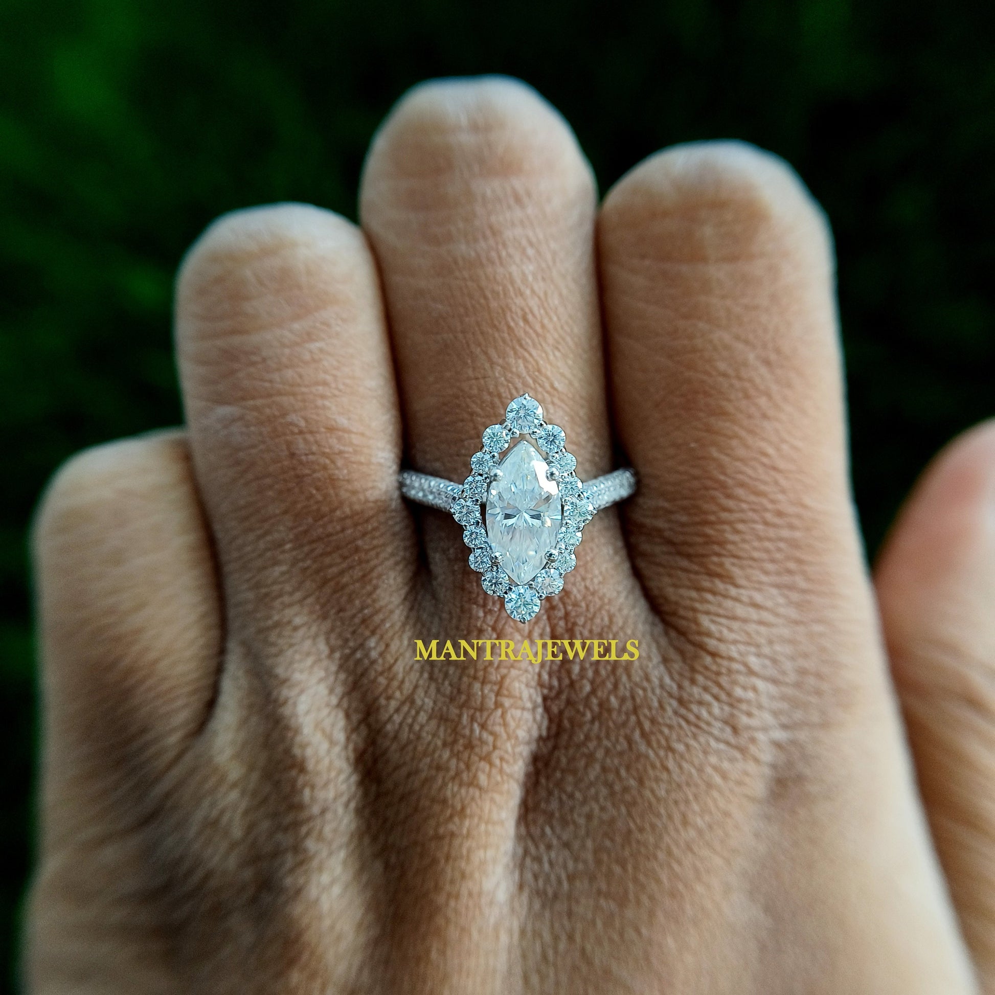 Marquise Cut Moissanite Ring Solid 14K Gold and Silver Diamond Engagement Ring Handmade & 925 Sterling Silver Ring Gift for her