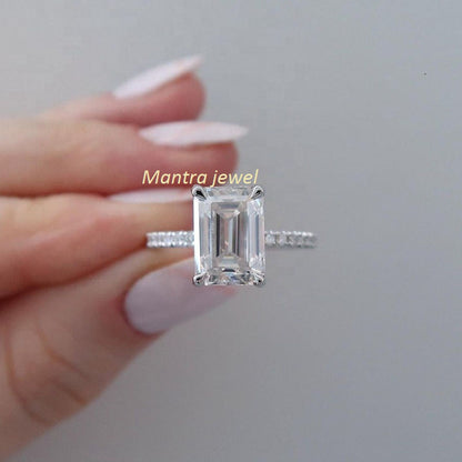 3.5CT Emerald Cut Engagement Ring White 14k/18k Gold,Moissanite Emerald Cut Engagement Ring,Emerald Cut Solitaire Accent Ring,Valentine Sale