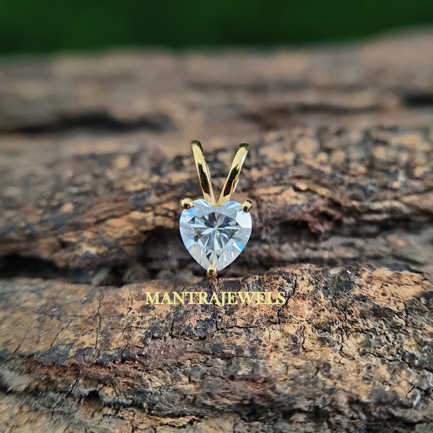 Small Heart Moissanite Pendant, Brilliant 0.55 Carat Heart Cut Moissanite Pendant, Diamond Pendant Necklace Yellow Gold