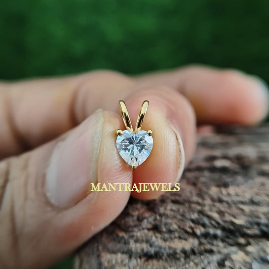 Small Heart Moissanite Pendant, Brilliant 0.55 Carat Heart Cut Moissanite Pendant, Diamond Pendant Necklace Yellow Gold