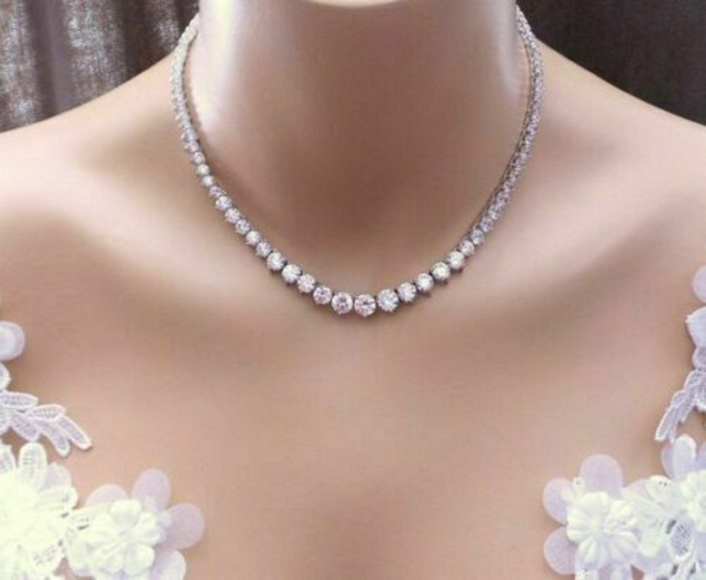 Moissanite Diamond Bridal Necklace 925 Silver 16" 34 Carat Genuine Round Moissanite Tennis Necklace, Solid White Gold Jewelry Gift For Her