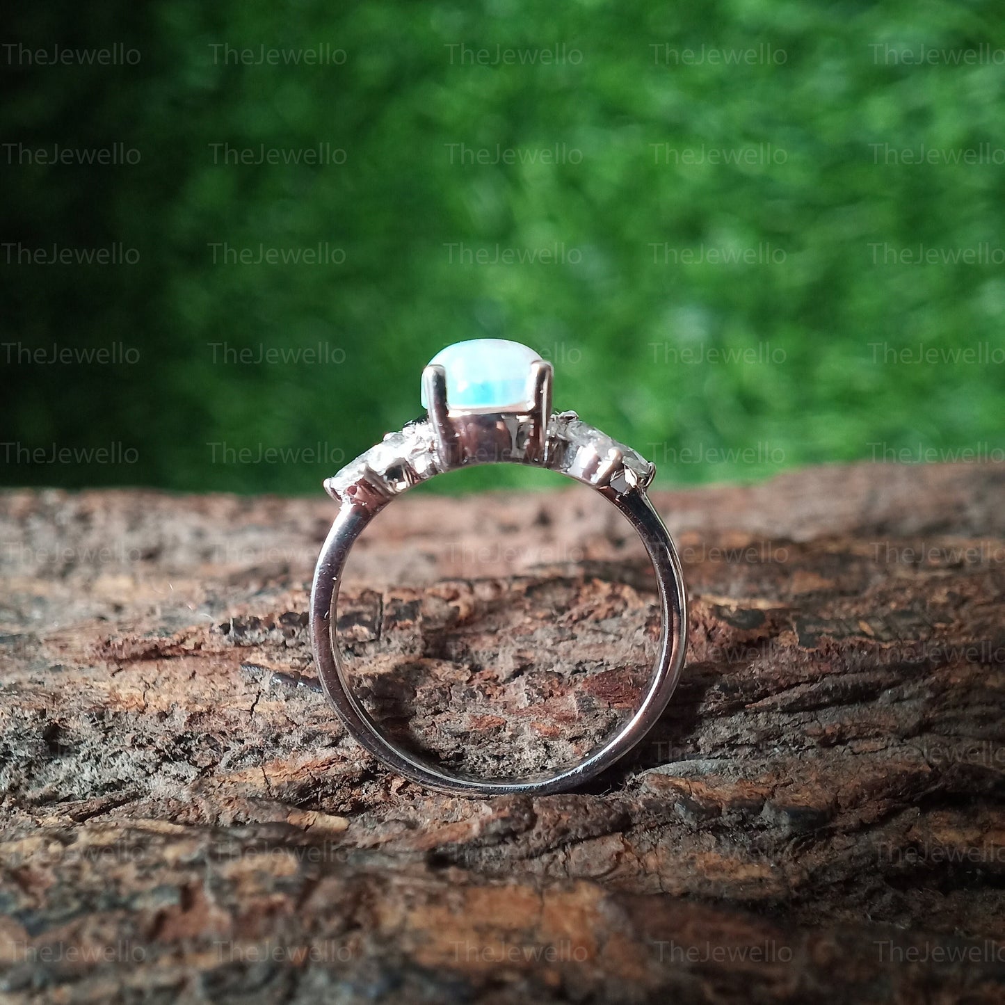 Oval natural opal engagement ring | Vintage White gold wedding ring | Unique Delicate Moissanite/diamond Ring | Anniversary wedding ring